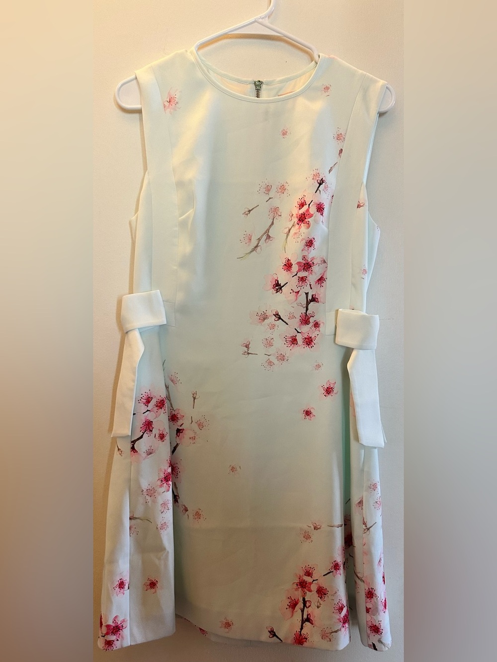 Ted Baker London Light Blue Midi Dress with Pink Floral Print Cherry Blossom